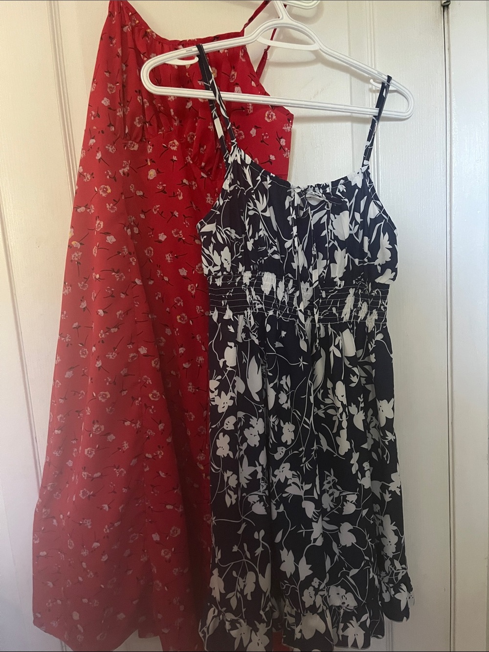 Red Floral Maxi & SHEIN Blue and White Floral Backless Dress Duo
